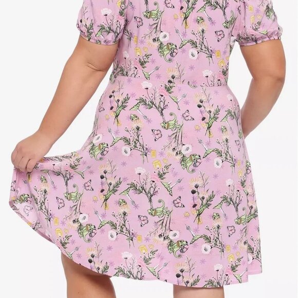 Disney Tangled Pascal Floral Print Dress Off-Shoulder Fit & Flare Comfy Size XL - Picture 2 of 10